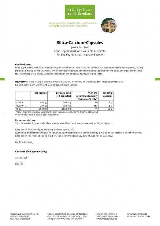 Silica Calcium Capsules, 210 capsules for 5 weeks